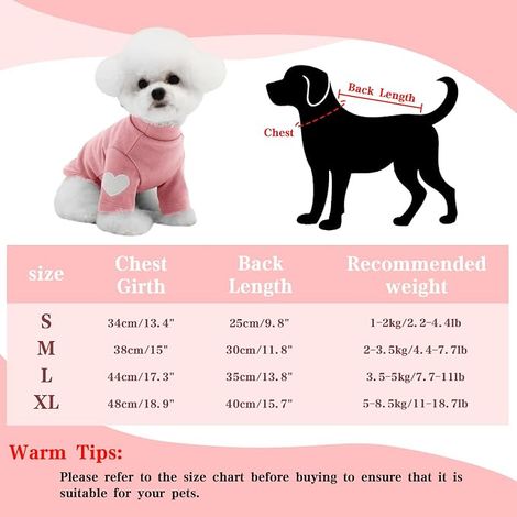 Dog Sweaters for Small Medium Dogs Cats Heart Print T Shirts Plush Bear Chihuahua Schnauzer (Pink, M) (1/2)