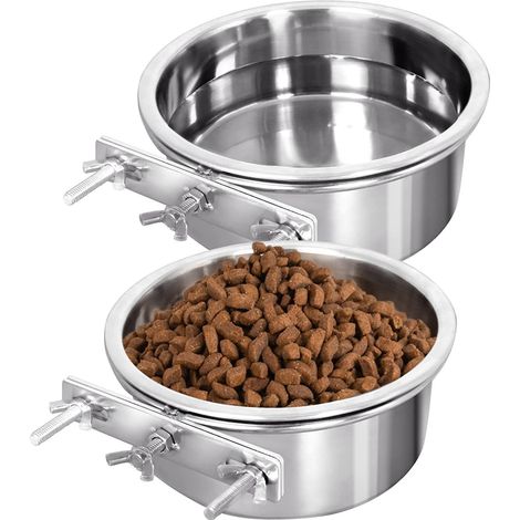 Kennel Cage Water Bowl, Stainless Steel Hanging Bowl for Dog, Cat, Bird, Guinea Pig, Rabbit, Chicken Coop (14-16cm) (1/5)