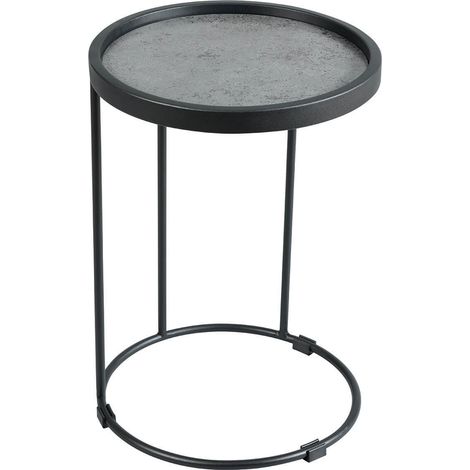 KERIA - Table d'Appoint Ronde Ø36cm Aspect Céramique Grise (1/3)