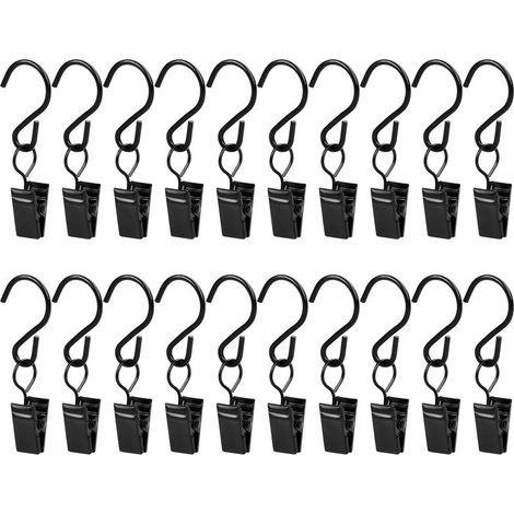 20 Pièces Pince Rideaux, Pinces Rideaux, Pinces Metal Rideau, Petits Rideaux Clips Crochets, Rideaux de Douche Clip Crochets, Clips de Rideau, Noir 0,7 x 0,35 Pouces (Noir)