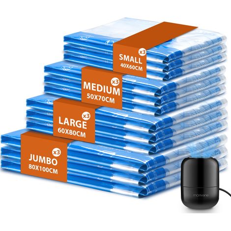 Pompe Électrique et Sac de Rangement Sous Vide 12PCS - 3XL 3L 3M 3S, Housse Vêtement Aspirateur pour Vêtements, Couettes, Matelas, Literie et Voyages (1/5)