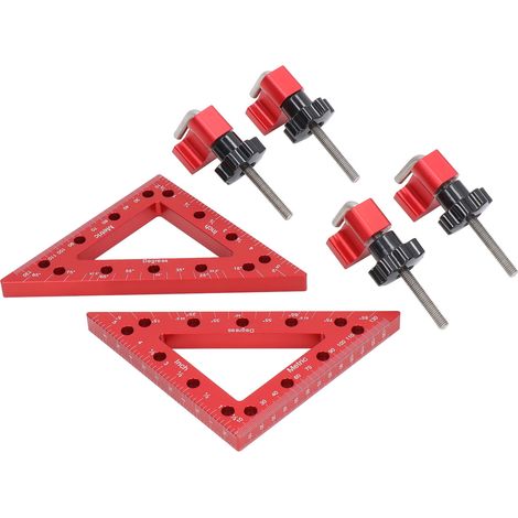 Équerre de positionnement rouge pour menuiserie, forme triangulaire, haute dureté, angle droit 90°, serre-joint d'angle. (1/5)