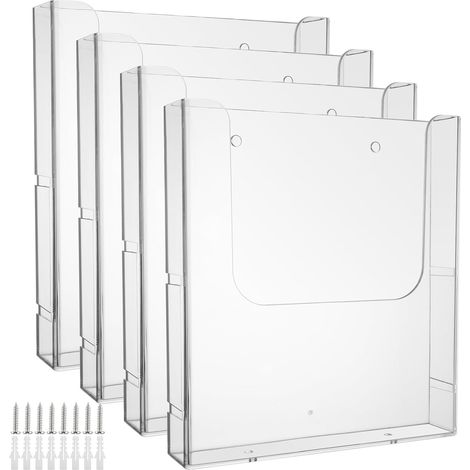4 Pièces - Porte-document Mural - Porte-revue A4 - Support Brochure Transparent Acrylique Robuste Pour Bureau Hôtel Restaurant - Transparent - 41x22,5x25,1cm (1/5)