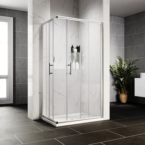 ELEGANT Shower Enclosure Corner Entry 900 x 700 mm Square Sliding Shower Enclosure 6mm Safety Tempered Glass (1/8)