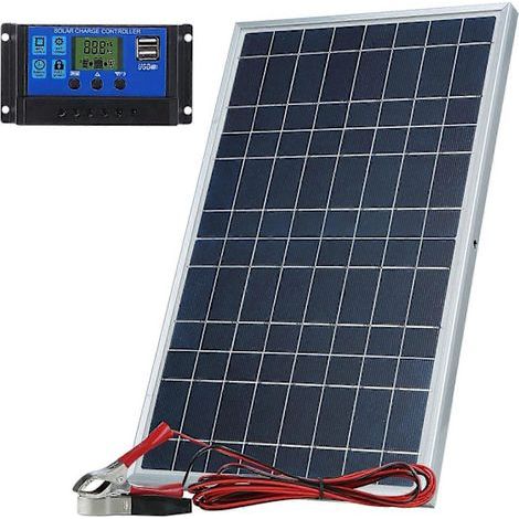 Private Label-Chargeur de panneau solaire 10W 12V avec contrôleur 10A, adapté aux véhicules, aux ouvre-portails et aux clôtures électriques.