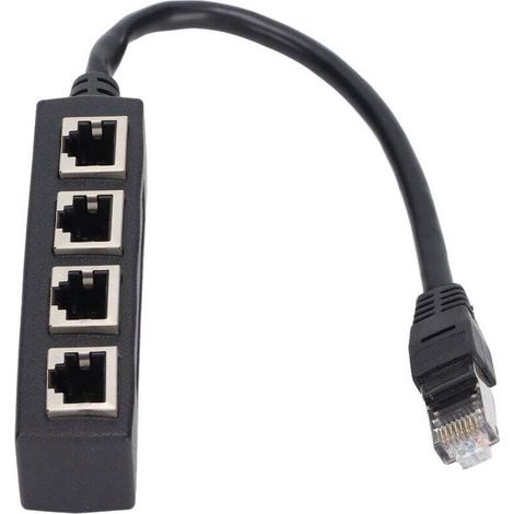 Adaptador divisor RJ45 de 1 macho a 4 hembras – Transmisión fluida – Cable de red CAT7 – Núcleo chapado en oro para una conectividad mejorada (1/4)