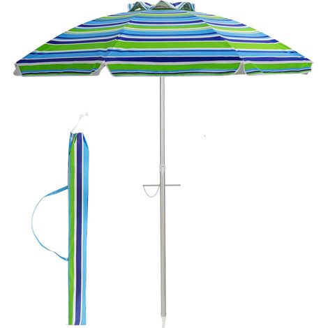 GOPLUS Parasol de Plage Hauteur 2M-Tête Inclinable avec Auvent/Sac/Bord Drapé-Mât en Aluminium et 8 Baleines-Protection UV50+,Vert