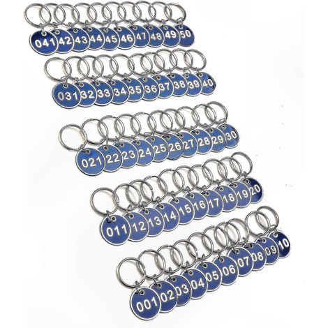 Set mit 100 gravierten Schlüsselanhängern aus Aluminium, nummeriert von 1 bis 100, robuste Schlüsselanhänger für Spinde im Sportbereich, inklusive Ringen (1/5)