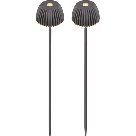 Briloner 2er-Set Gartenleuchte mit Erdspieß Kabellos 78,5cm 1,5W 130lm 2700K Warmweiß IP44 Spritzwasserschutz Anthrazit - Spießleuchte Garten Balkon Terrasse