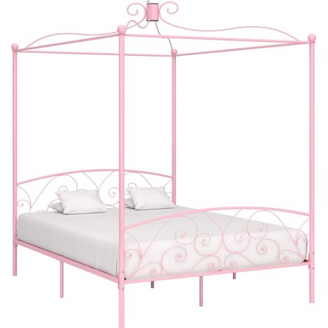 Cadre de lit à baldaquin sans matelas rose métal 160x200 cm (1/5)