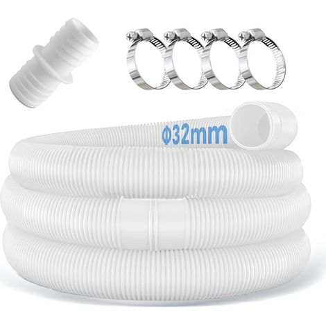 Lot de 2 tuyaux de piscine de 32 mm pour pompes de piscine avec 4 clips de sécurité et 1 raccord de tuyau, tuyau de piscine de 150 cm et 32 mm, pour pompe à filtre et piscine