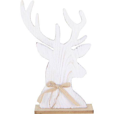 TrendLine Weihnachtsaufsteller Holz Rentier 31 x 18 cm weiß Figur