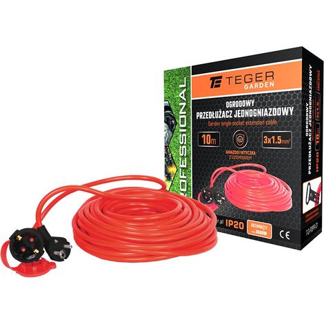 Cable alargador monotoma, para jardinería profesional, 3 x 1,5 mm, IP20, H05VV-F, con toma de tierra, certificado CE / 10 m, Teger (1/3)