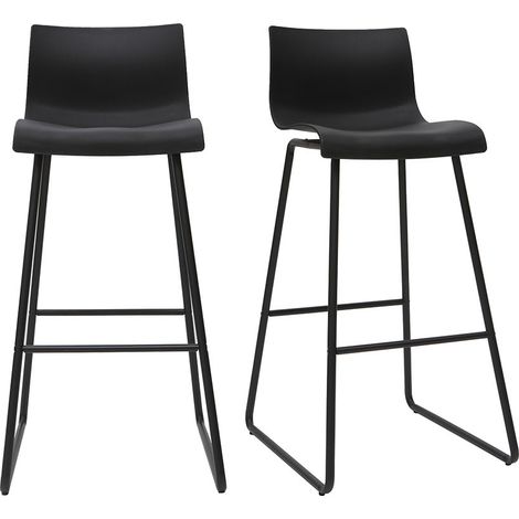Miliboo – Lot de 2 tabourets de bar noirs 76 cm – Polypropylène et métal – Hauteur d'assise 76 cm – Pour comptoir de cuisine (1/5)