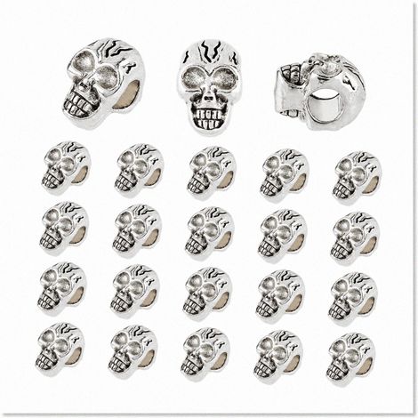50 Perles Tête de Crâne Argent Antique - Perles Squelette Os pour Création de Bijoux - Design à Gros Trous - 5mm Perles Européennes (1/5)