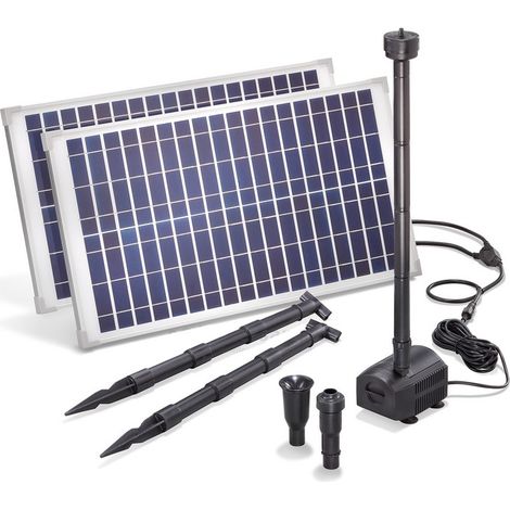 Esotec – Pompe solaire pour bassin 1750 l/h – Hauteur de refoulement 1,5 m – 2 panneaux solaires 25W – Protection marche à sec – 101916 (1/7)