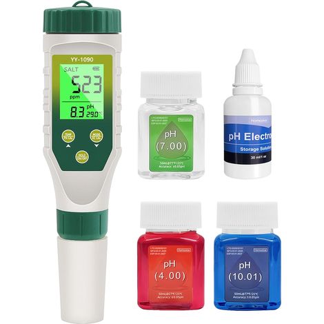 PH Mètre 5 en 1, EC TDS Salinité Température avec Affichage Simultané Trois Données, Test pH Piscine IP67 étanche, Testeur Salinité pour Eau Potable, Aquariums, hydroponie (1/5)