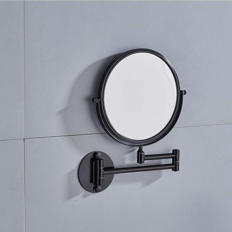 Miroirs muraux avec grossissement x3 et normal - 20,3 cm - Rond - Double face - Pivotant - Miroir de salle de bain extensible et finition noire pour l (1/5)