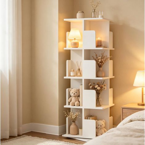 Drehbares Bücherregal 39,5 x 39,5 x 128 cm aus E1-Holzwerkstoff, weiß OKMYHOME (1/4)
