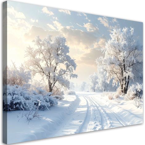 Cuadro sobre Lienzo, Paisaje invierno nieve carretera árboles, 30x20 (1/5)