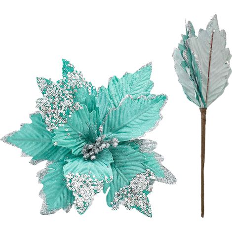 GARRYFIZH Fleur de Noël artificielle verte de 25 cm avec tige rétractable en un seul pétale, idéale pour les hôtels, les mariages, les centres commerciaux et comme décoration de Noël. (1/5)