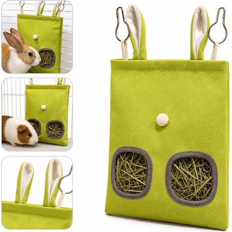 Sac Distributeur de Foin Suspendu pour Lapin et Rongeurs Toile Vert 23 x 30 cm (1/5)