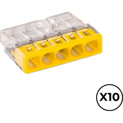 Schnellverbinder 5 Leiter, starr, ø maximal 2,5 mm², transparent / gelb. Enthält 10 Stück