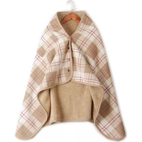 Wearable Unisex Plaid Fleece Blanket with Button Double Layer Thickened Knee Blanket Soft Napping Shawl Blanket 100cm140cm. (1/5)