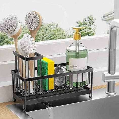 Étagère de cuisine en acier inoxydable, étagère murale et étagère d'évier – Noir – (1/5)