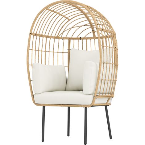 Fauteuil rotin beige œuf avec coussin amovible 95x80x155 cm