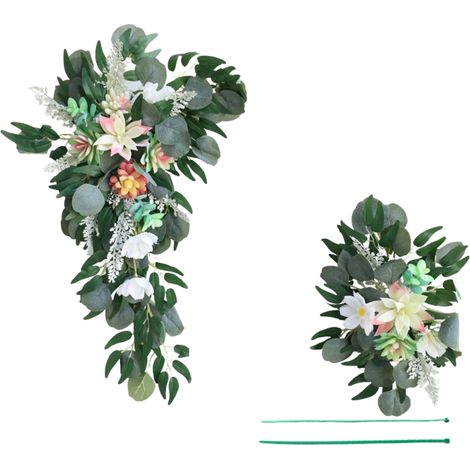 Künstliche Blumengirlanden (Paar) mit 2 Bändern für Hochzeitsbögen, Garten, Sukkulenten und grüne Pflanzen (1/2)
