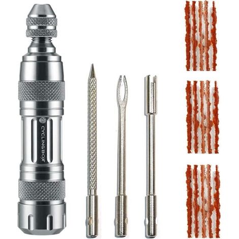 Outil Pneu Vélo, Kit de Réparation de Pneu de Vélo Tubeless Portable Comprend 1 Fichier 1 Broche 1 évent et 15 Bandes de Caoutchouc (1/4)