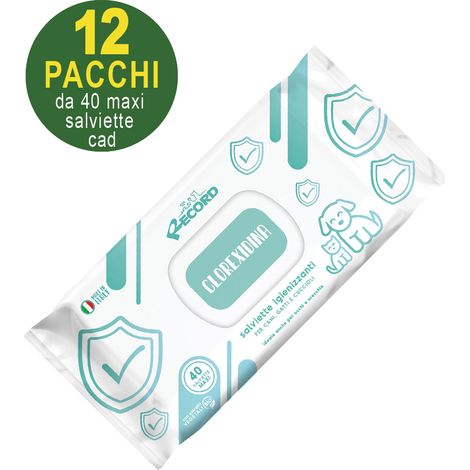 Salviette umidificate igienizzanti con clorexidina per cani e gatti: 12 confezioni