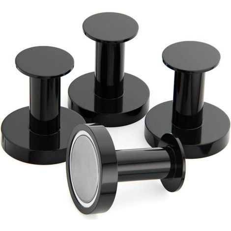 Porte Manteaux Aimantés, patère magnétique, 4 Crochets Muraux Noirs Extrêmement Solides, Porte Manteaux pour Porte avec Aimant en Métal Néodyme Rare, Crochets Porte de Frigo