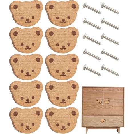 Bären-Schubladenknöpfe aus Holz, 10er-Set, Tier-Türknöpfe für Schränke, Bären-Möbelgriffe mit Schrauben für Kinder, Kommoden, Schubladen, Küche (1/5)