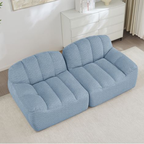 Canapé modulable 2 places 210x104x79 cm en tissu peluche bleu, modulable pour salon FloraGrace (1/5)