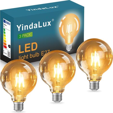 Ampoule LED E27 Blanc Chaud 2700K - Ampoule à Filament Vintage Edison - 4W ≈ 40W - Ampoule Rétro Éco-Énergétique - Lot de 3 G95 Non Dimmerable - Éclairage Décoratif pour Maison, Café, Bar (1/5)