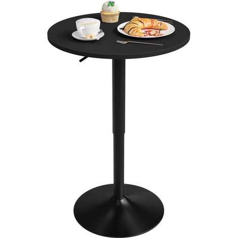 WOLTU Mesa de Bar Regulable en Altura 360 Grados Giratorio Hecho de MDF Redonda para Cocina Bar Negro Redondo