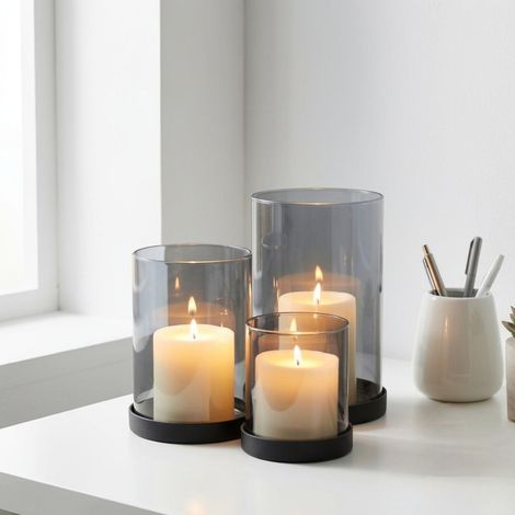 Trio Smoked Glass Candle Holders (1/2)