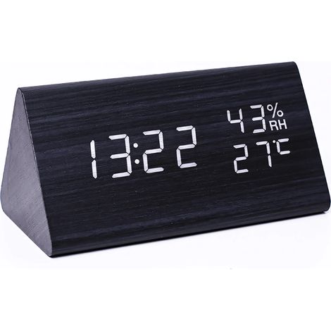 Reloj de pared digital LED con fecha, visualización en formato de 12 y 24 horas, interfaz USB, indicador de temperatura, apto para dormitorios, salas de estar, cocinas y oficinas, regulable, con caja  (1/5)