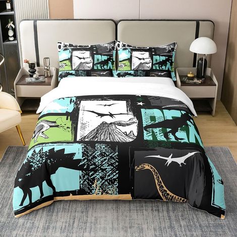 Dinosaure Vert 100% Coton Housse De Couette 140x200cm Dessin Animé Dinosaure Parure De Lit Enfants Garçons Filles Kawaii Jungle Literie Set Wildlife Ensemble Lit - 140 x 200 cm + 1 taie d'oreiller 65  (1/5)