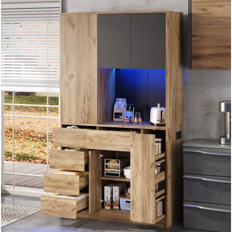 Armario de cocina alto con especiero extraíble LED y enchufes 185x105x40 cm (1/5)