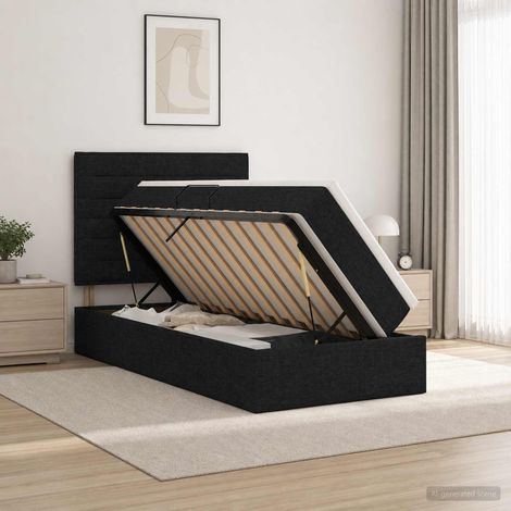 Lit avec rangement et matelas Noir 90 x 200 cm tissu (1/5)