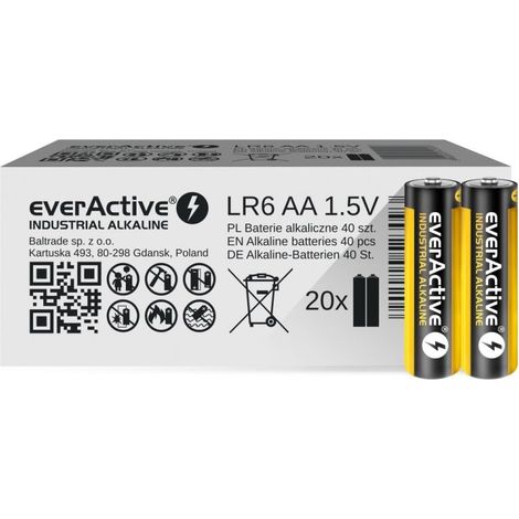Lot de 40 Piles AA alcalines industrielles Mignon LR6 R6 1,5 V Durée de Vie 5 Ans (1/5)