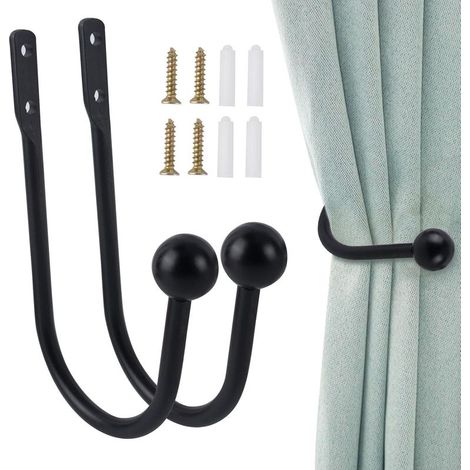 Lot de 2 attaches de rideaux en forme de U, crochets en métal, fixations de rideaux avec vis