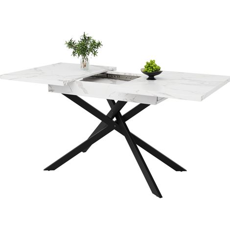 Mesa de comedor extensible 120-160 x 80 x 76,5 cm MDF y metal blanca y negra HOMVRA (1/5)