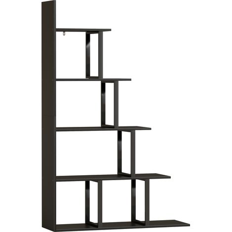 Bibliothèque industrielle en escalier 5 niveaux, séparateur de pièce, 102 x 30 x 160 cm, teinte noire (1/5)