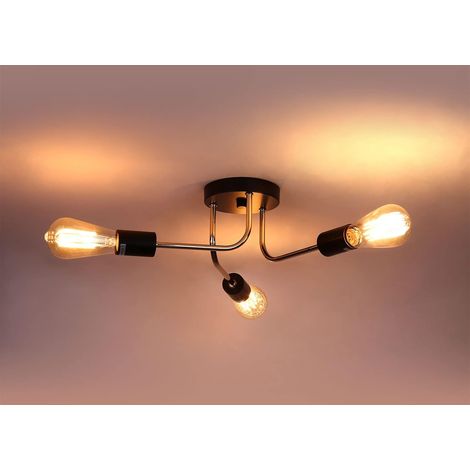 Plafonnier Lustre Luminaire Industriel en Metal Lampe Rétro Eclairage Suspension Vintage DIY 3 Bras E27 Noir Pour Salon Cuisine Couloir Loft salle à manger Bar Café (Sans Ampoule) (1/5)