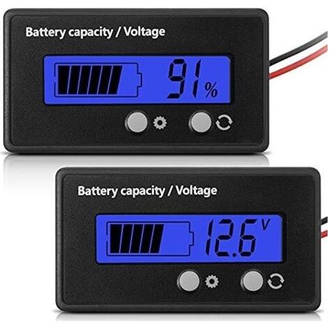 Compteur de batterie DC 12V 24V 36V 48V 60V 72V 84V avec alarme, réglage avant et clé de commutation, indicateur de tension et capacité pour plomb-acide, bleu (1/5)