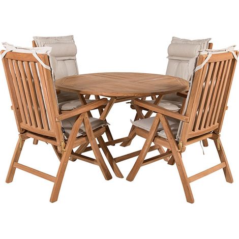 Kenya Gartenset Tisch Ø120cm natur, 4 Stühle natur.